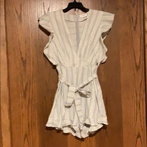 Vici Grey and Ivory Stripe Romper